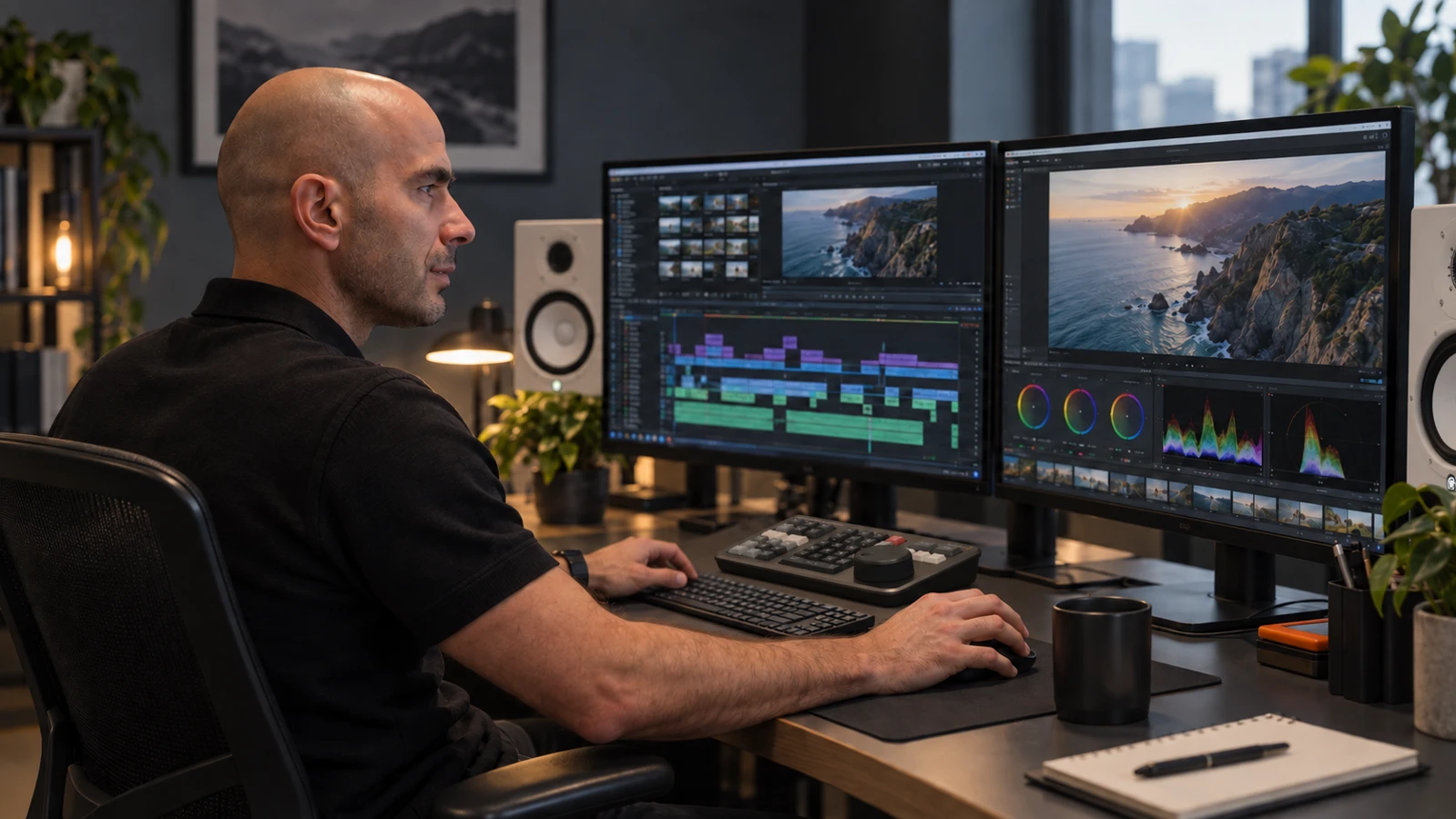 Chris working on a film in his editing studio